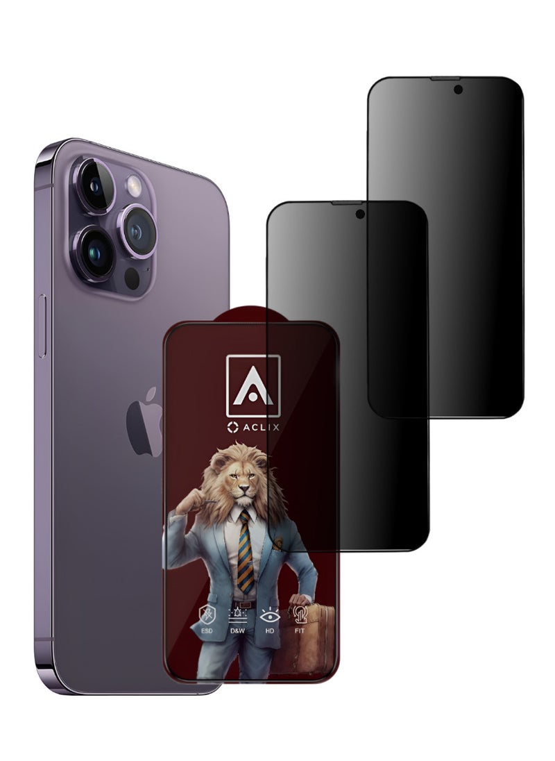 ACLIX 2 Pieces Antistatic ESD Dustproof Premium Quality High Definition Anti-Spy Privacy Tempered Glass Screen Protector Designed For  iPhone 14 Pro - Image 1