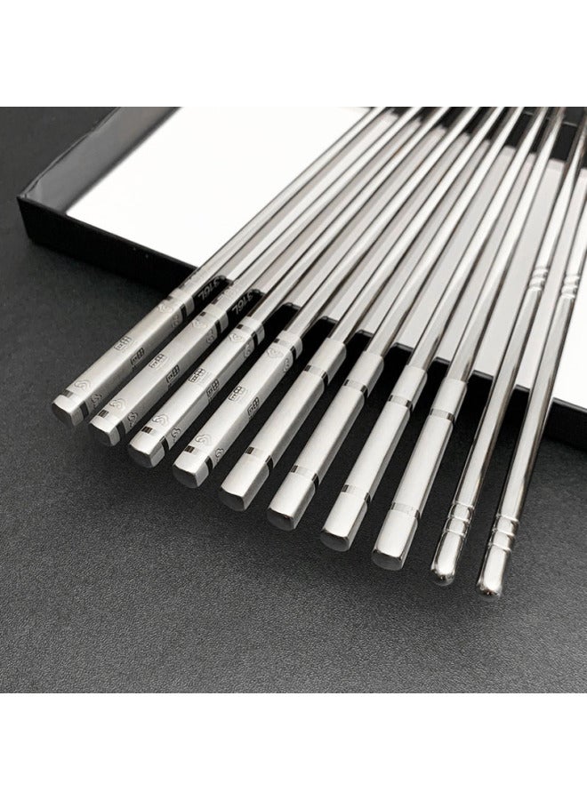 316 Stainless Steel Chopsticks Household Laser Chopsticks All-Square Chopsticks Six-Ring Chopsticks Anti-Slip Bacteriostatic Tableware Chopsticks 10 Pair Set-Specifications:Bsd-56-1 Short Six-ring Chopsticks [201 Material]  - Image 4