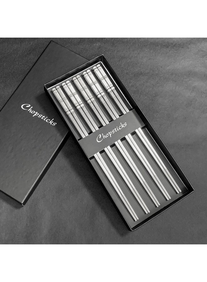 316 Stainless Steel Chopsticks Household Laser Chopsticks All-Square Chopsticks Six-Ring Chopsticks Anti-Slip Bacteriostatic Tableware Chopsticks 10 Pair Set-Specifications:Bsd-56-1 Short Six-ring Chopsticks [201 Material]  - Image 2