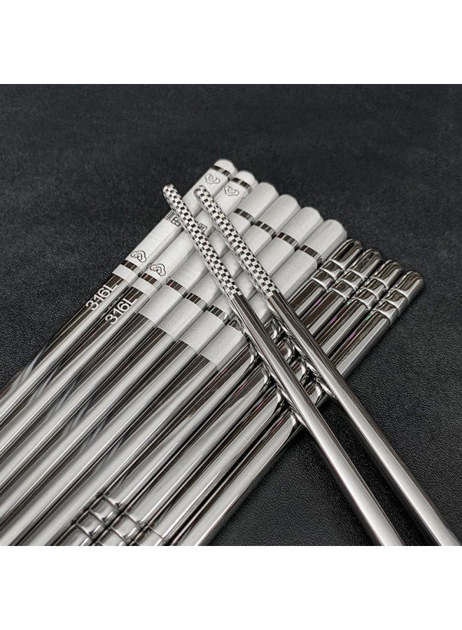 316 Stainless Steel Chopsticks Household Laser Chopsticks All-Square Chopsticks Six-Ring Chopsticks Anti-Slip Bacteriostatic Tableware Chopsticks 10 Pair Set-Specifications:Bsd-56-1 Short Six-ring Chopsticks [201 Material]  - Image 3