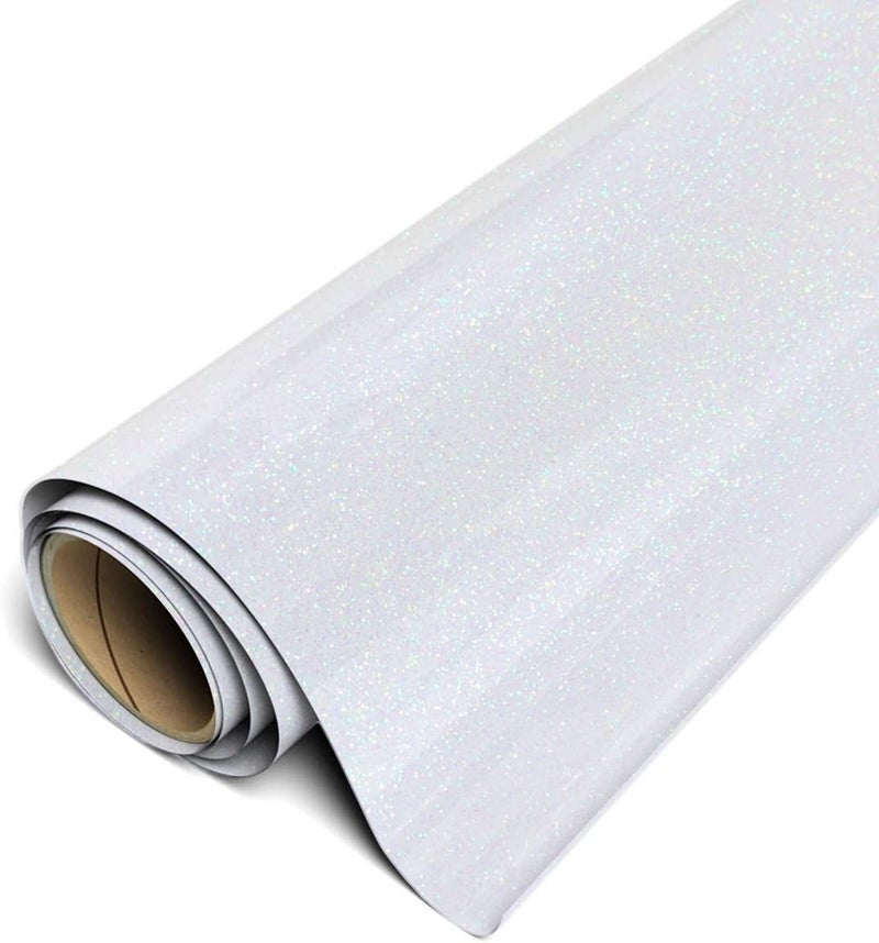 Siser Glitter HTV 118x5ft Roll  Iron on Heat Transfer Vinyl Rainbow White - Image 1