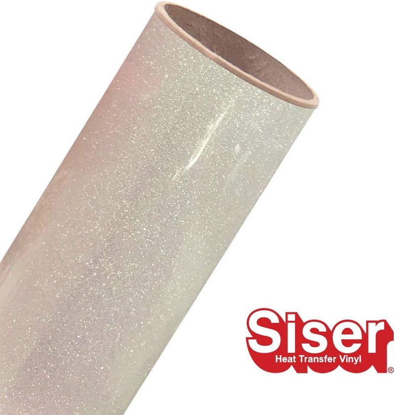 Siser Glitter HTV 118x5ft Roll  Iron on Heat Transfer Vinyl Rainbow White - Image 2