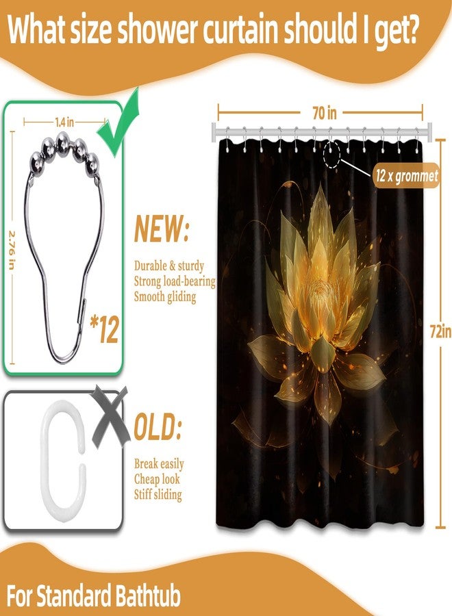 QGHOT Black and Gold Shower Curtain Lotus Flower Shower Curtains for Bathroom Decor Decorative Yellow Golden Floral Bath Curtain Set with Hooks, Waterproof Cloth Fabric, 70x72in - Image 5