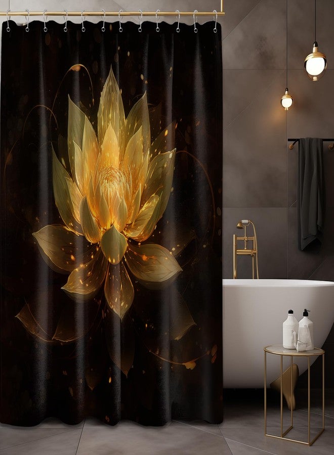 QGHOT Black and Gold Shower Curtain Lotus Flower Shower Curtains for Bathroom Decor Decorative Yellow Golden Floral Bath Curtain Set with Hooks, Waterproof Cloth Fabric, 70x72in - Image 3