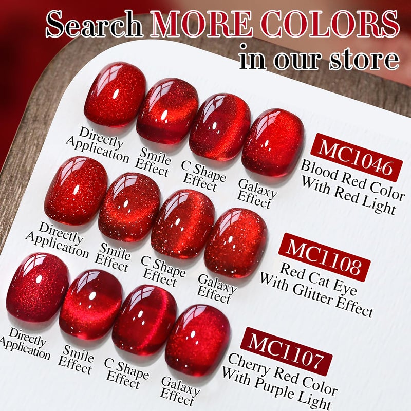 Double Rhythm 0.5 OZ Cat Eye Gel Polish with Magnet 15ML Holographic Glitter Shimmer Translucent Jelly Color Magnetic Nail Polish Salon DIY at Home (Blood Red-MC1046) - Image 3