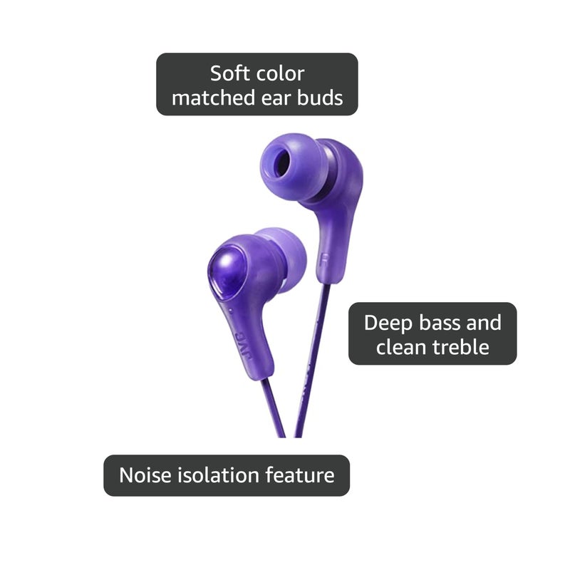 JVC Gumy in Ear Earbud Headphones, Powerful Sound, Comfortable and Secure Fit, Silicone Ear Pieces S/M/L - HAFX7V Purple, Small - Image 4