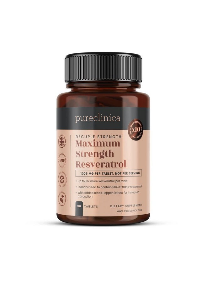 pureclinica - 1000 ملغ من ريسفيراترول × 90 قرصًا (إمدادات لمدة 3 أشهر). قوة مضاعفة 10 أضعاف مع مستخلص الفلفل الأسود لامتصاص أسرع - Image 1