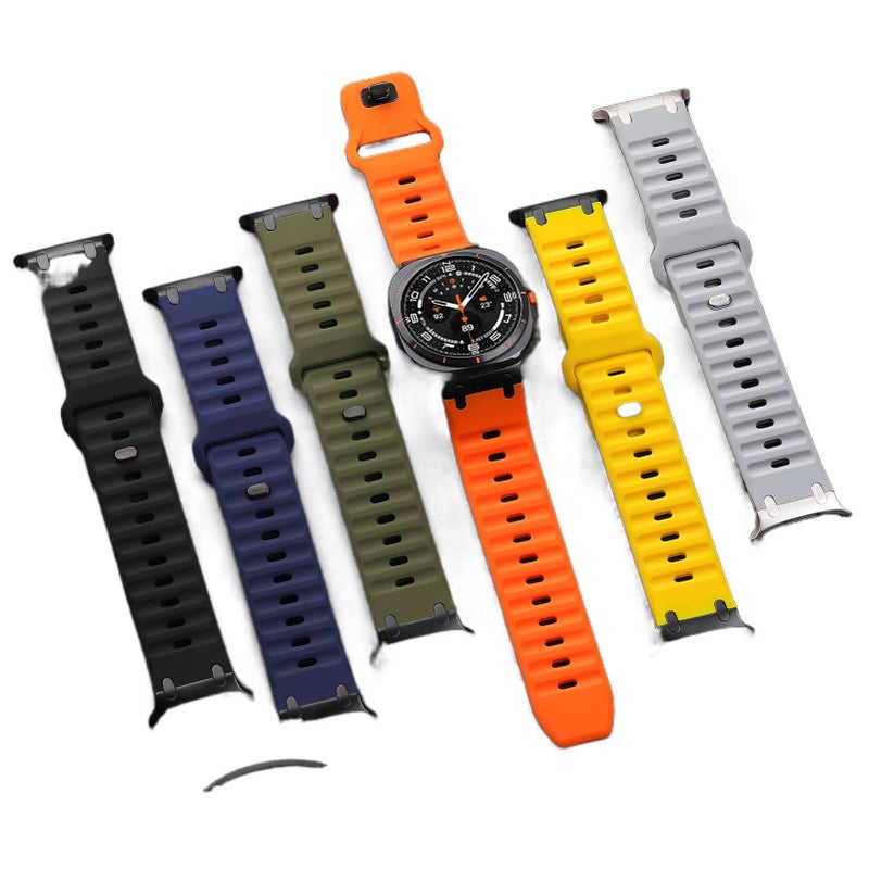AD سوار ساعة ذكية رياضي من السيليكون متوافق مع Samsung Galaxy Watch Ultra بملاءمة قابلة للتعديل وحزام ناعم للاستبدال اليومي باللون أزرق قابل للتعديل باللون الأزرق - Image 5