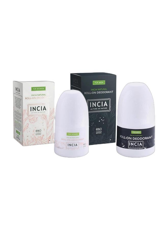 إنسيا مزيل عرق طبيعي دوار من إنسيا للنساء - خالٍ من الألومنيوم، لا يترك بقعًا، انتعاش يدوم طويلًا - 50 مل ومزيل عرق طبيعي دوار للرجال، نباتي، خالٍ من الألومنيوم، منعش، خالٍ من القسوة، خالٍ من البارابين، عطر طبيعي - 50 مل - Image 1