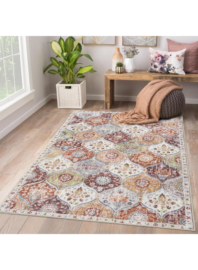 ZERIFAM Area Rugs for Living Room, Moroccan Trellis Washable Small Area Rug, Non-slip Oriental Accent Throw Carpet for Kitchen, Office, Entryway Bathroom, Bedroom, Dining Room - Image 1