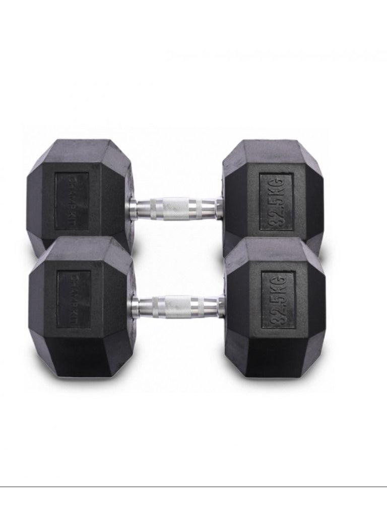 CHAMPKIT Rubber Hex Dumbbells set of pairs , for Exercises, Strength training equipment and Home gym accessories,32.5KG 