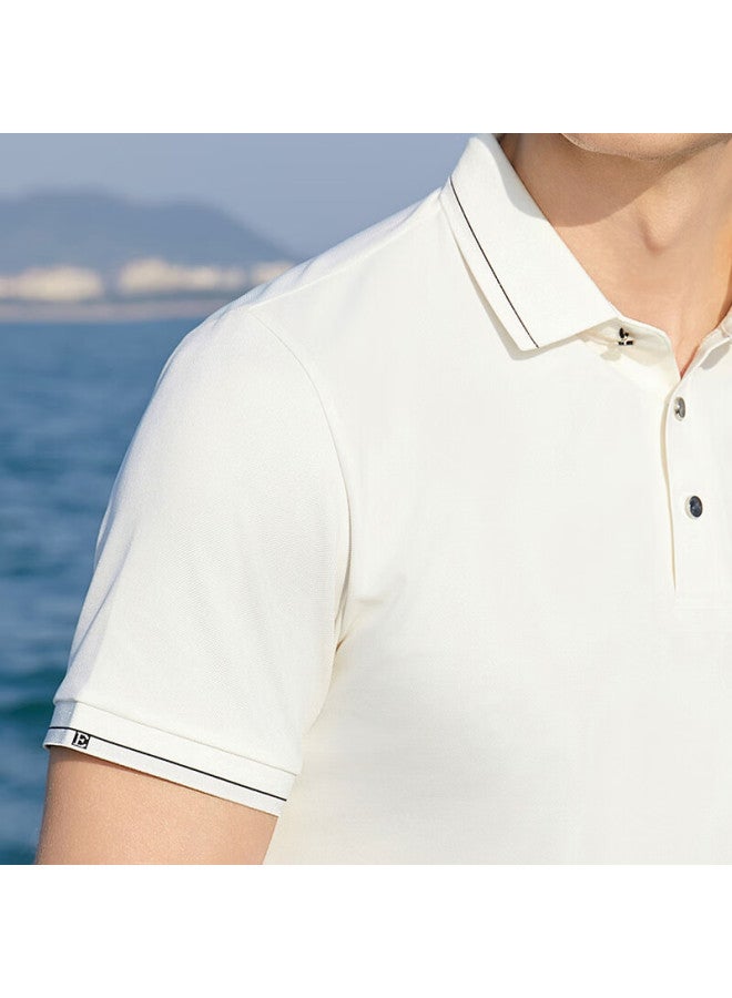 Andongniao [containing Mulberry Silk & Acetate] Silky Cool Luxury Business Men's High-end Polo Shirt Short-sleeve T-shirt - Image 4