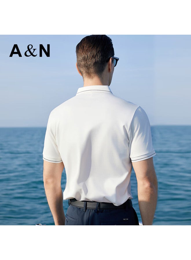 Andongniao [containing Mulberry Silk & Acetate] Silky Cool Luxury Business Men's High-end Polo Shirt Short-sleeve T-shirt - Image 3