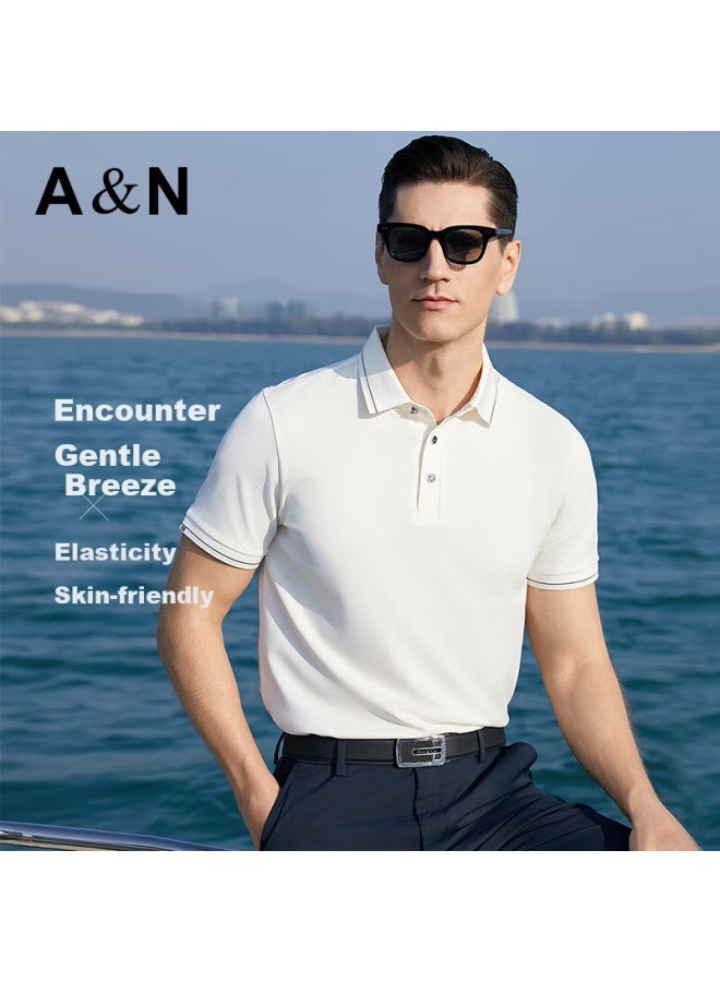 Andongniao [containing Mulberry Silk & Acetate] Silky Cool Luxury Business Men's High-end Polo Shirt Short-sleeve T-shirt - Image 2