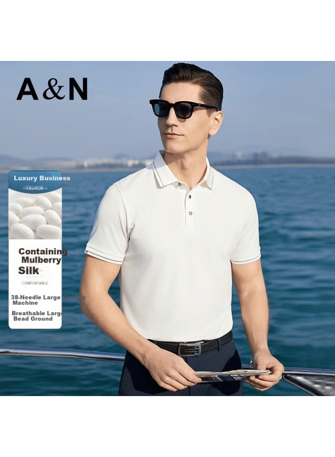 Andongniao [containing Mulberry Silk & Acetate] Silky Cool Luxury Business Men's High-end Polo Shirt Short-sleeve T-shirt - Image 1
