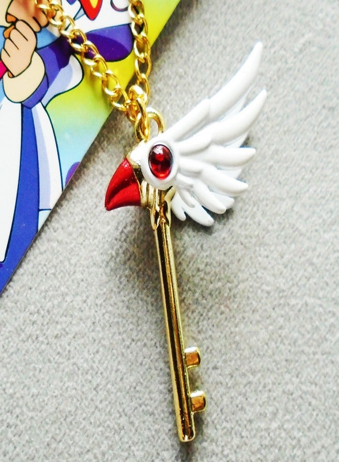 GUDOO قلادة عصا نجمية لأنمي كارد كابتور ساكورا لجواهر كارد كابتور ساكورا مع مفتاحية وردية كارد كابتور ساكورا هدية لعشاق كارد كابتور ساكورا للنساء والفتيات - Image 2
