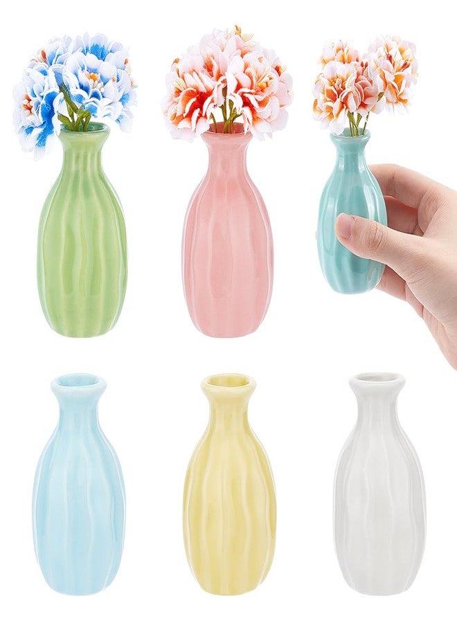 NBEADS 6 Pcs Mini Ceramic Flower Vase, Rustic Decor Vase Modern Farmhouse Multicolored Plain Small Vases for Flowers Small Plants Floral Dining Room Shelf - Image 1