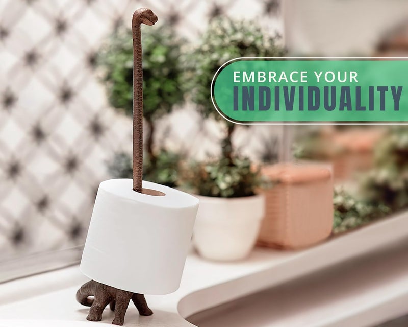 كومفيفي حامل المناشف الورقية أو حامل ورق التواليت القائم بذاته - حامل ورق الديناصور من الحديد الزهر - حامل ورق التواليت للحمام أو حامل المناشف الورقية - بني ريفي مع لمسة نهائية عتيقة من Comfify - Image 3