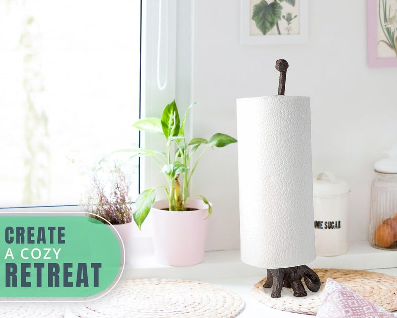 كومفيفي حامل المناشف الورقية أو حامل ورق التواليت القائم بذاته - حامل ورق الديناصور من الحديد الزهر - حامل ورق التواليت للحمام أو حامل المناشف الورقية - بني ريفي مع لمسة نهائية عتيقة من Comfify - Image 4