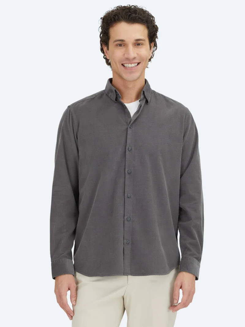 Kip Grey Striped Regular Fit Weaving Casual 100% Cotton Shirt