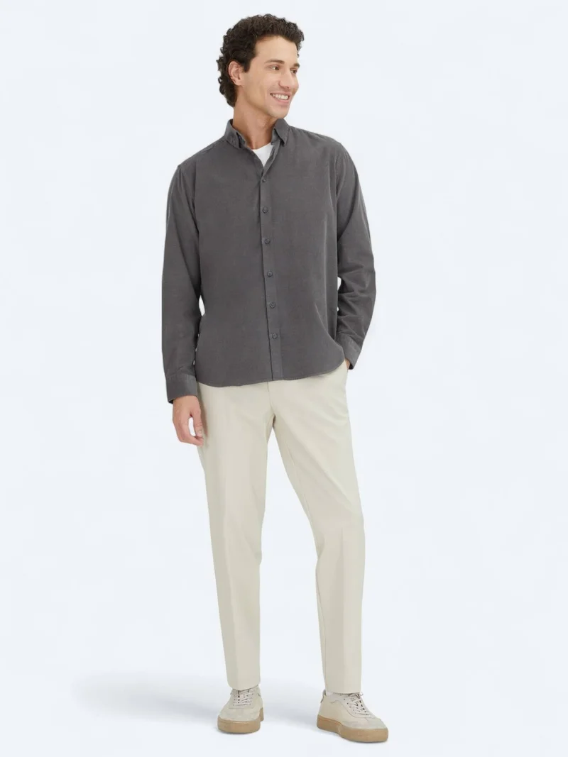 Kip Grey Striped Regular Fit Long Weaving Casual 100% Cotton Shirt
