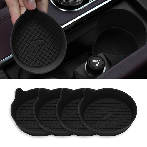 Couslcd 4 Pack Car Cup Coasters Silicone Insert Recessed Car Cup Holder Coasters Waterproof NonSlip SiftProof Car Cup Mats Universal Car Interior Accessories Black - Image 1