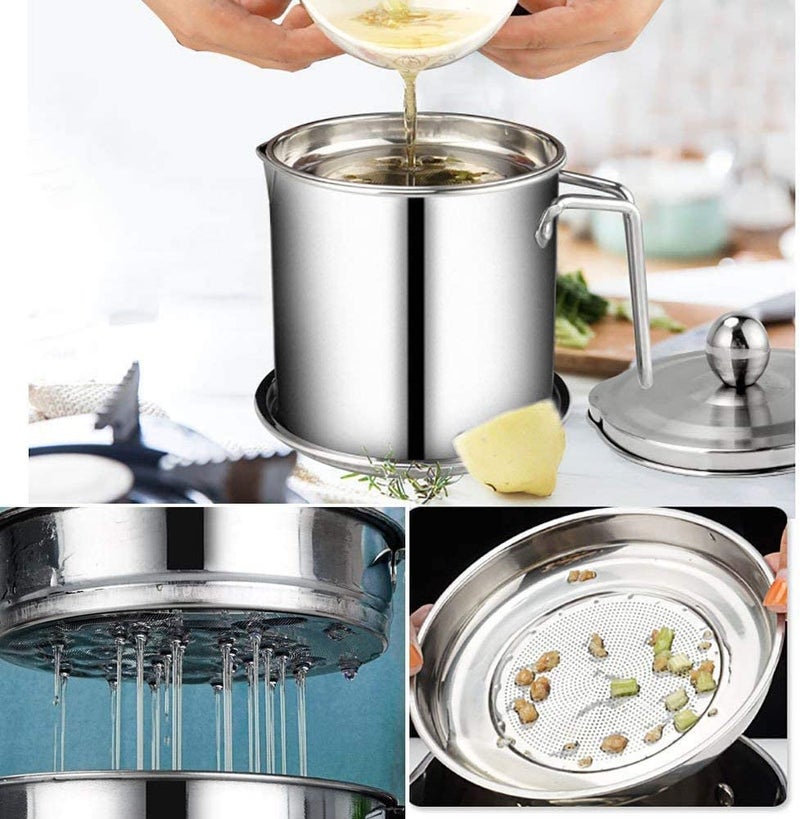 Kunya Oil Filter Pot Bacon Grease Container with StrainerUsed Cooking Oil Container Kitchen Frying Oil Container Tank Pot Strainer Filter 14L - Image 4