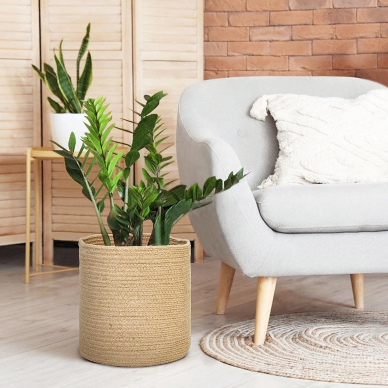 MEGASKET Woven Jute Plant Basket, Wicker Basket Planter for 10 inch Pot, Round Indoor Tree Pot Cover, Small Boho Storage Bin Organizer, Rustic Baskets for Plants and Home Decor, 11â€X11â€ - Image 3