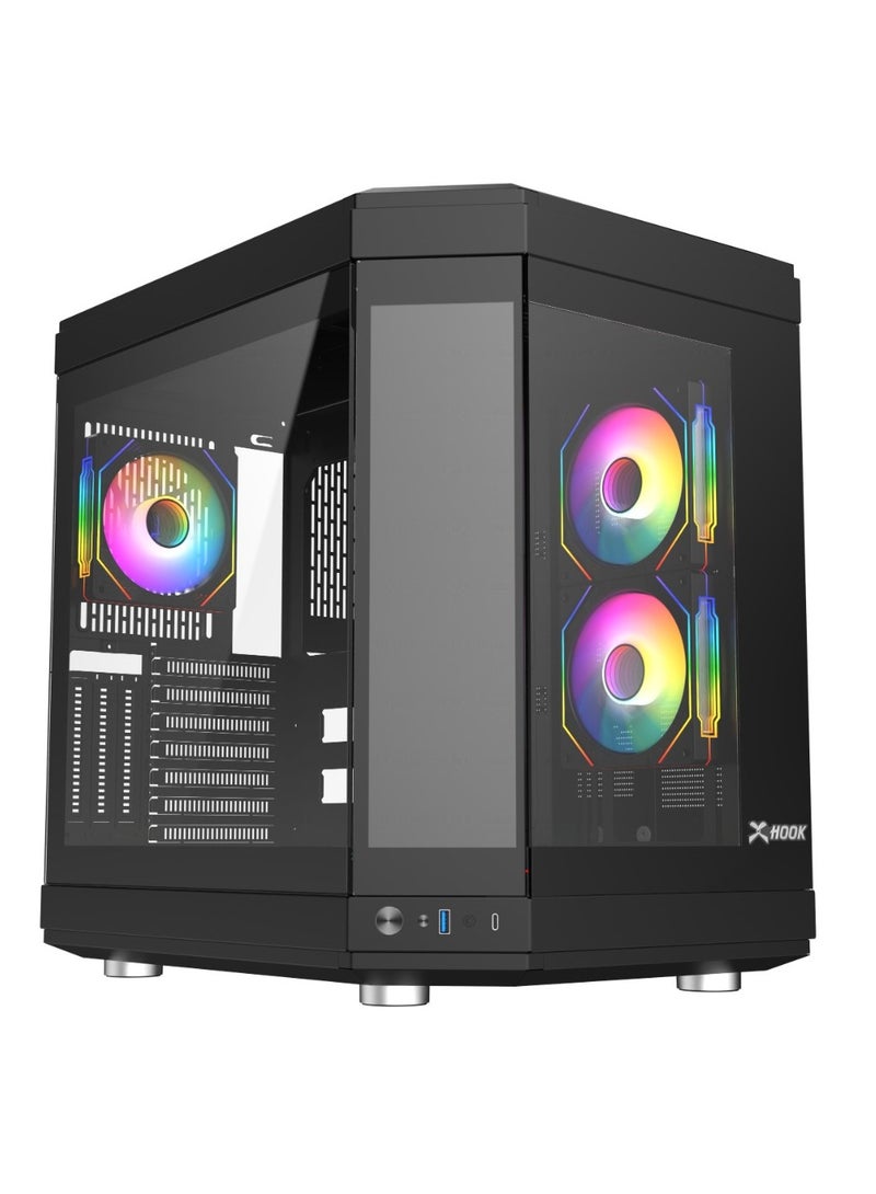 هووك كيس ألعاب هوك تايتان، 6 مراوح PWM ARGB تحتوي علي شاشة LCD مقاس 12 بوصة – كيس كمبيوتر عالي الأداء بزجاج مقوى مع شاشة مدمجة وجهاز تحكم ARGB – أسود - Image 5