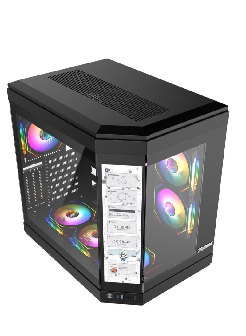 هووك كيس ألعاب هوك تايتان، 6 مراوح PWM ARGB تحتوي علي شاشة LCD مقاس 12 بوصة – كيس كمبيوتر عالي الأداء بزجاج مقوى مع شاشة مدمجة وجهاز تحكم ARGB – أسود - Image 2