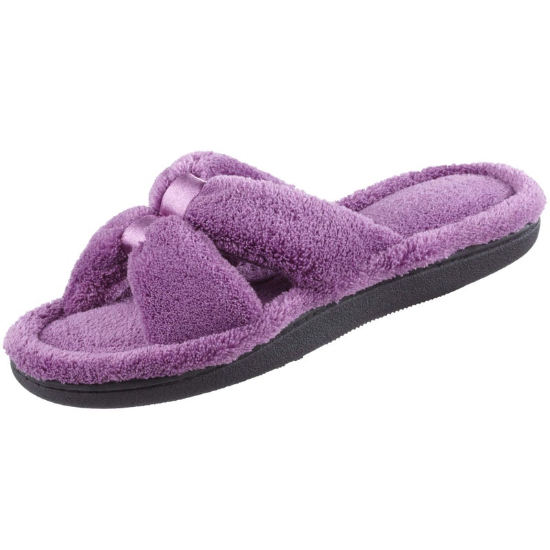 isotoner womens Microterry Satin X-slide slippers, Ultraviolet, 6.5-7 US - Image 1
