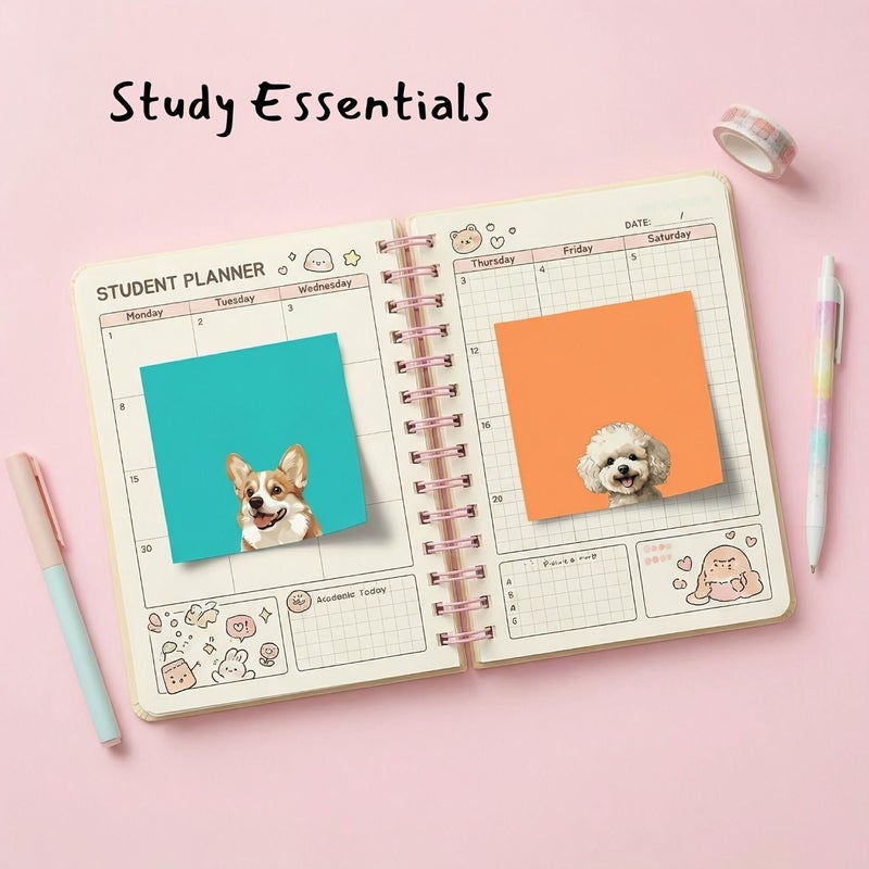 5 Random Color Sticky Notes Set Square Kawaii Animal Memo Pads Student Planner Gift - Image 3