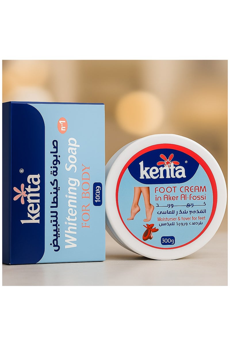 Kenta Whitening Soap for Body 140g + Kenta Foot Cream with Aker Al-Fassi 300g - Image 1