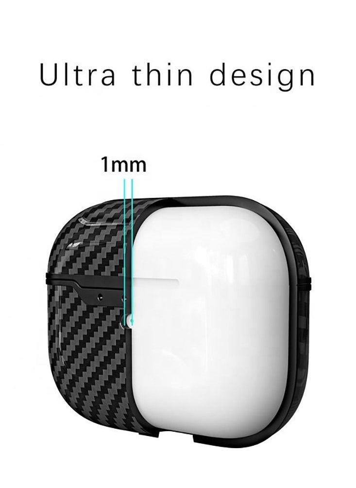 Contex - Ultra Thin Carbon Fiber Texture Shockproof Protective Case for Airpods 3 - Black - Image 1