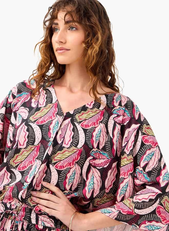 سبلاش فيڤ طقم بلوزة وبنطلون بطبعة كاملة بياقة على شكل حرف - Image 4