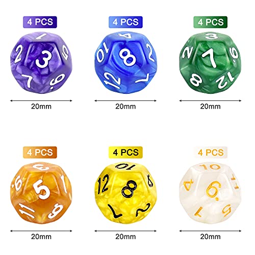 Thyores 24 Pieces 12 Sided Game Dice Polyhedral Dice Set for DND RPG MTG and Other Table Games Mixed Color - Image 5
