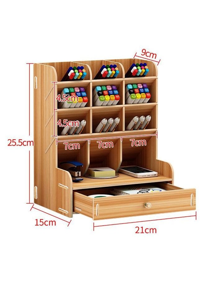 ZCM-HAPPY Wooden Pen Holder Storage Box Brown  - Image 2