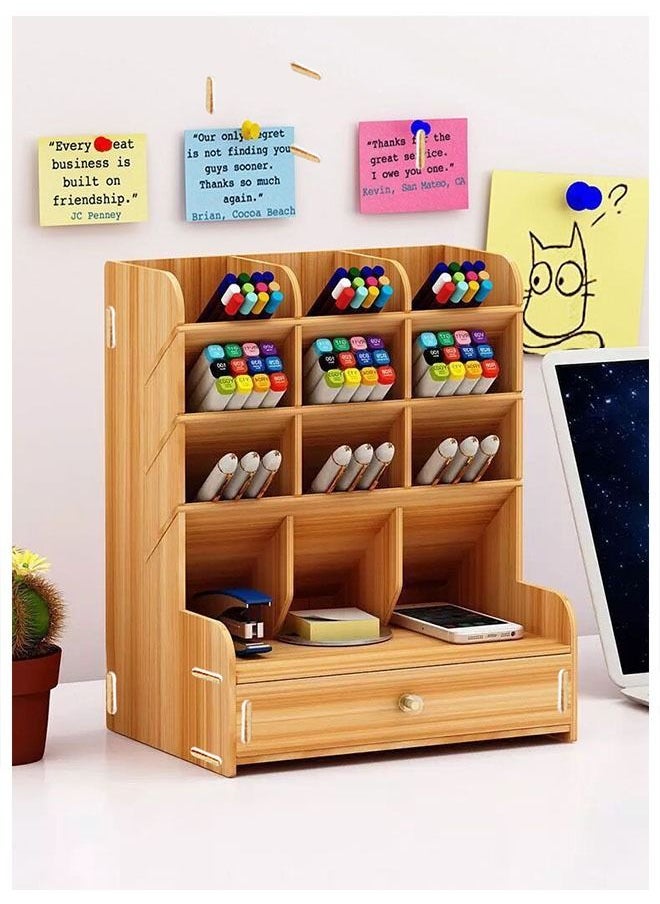 ZCM-HAPPY Wooden Pen Holder Storage Box Brown  - Image 1