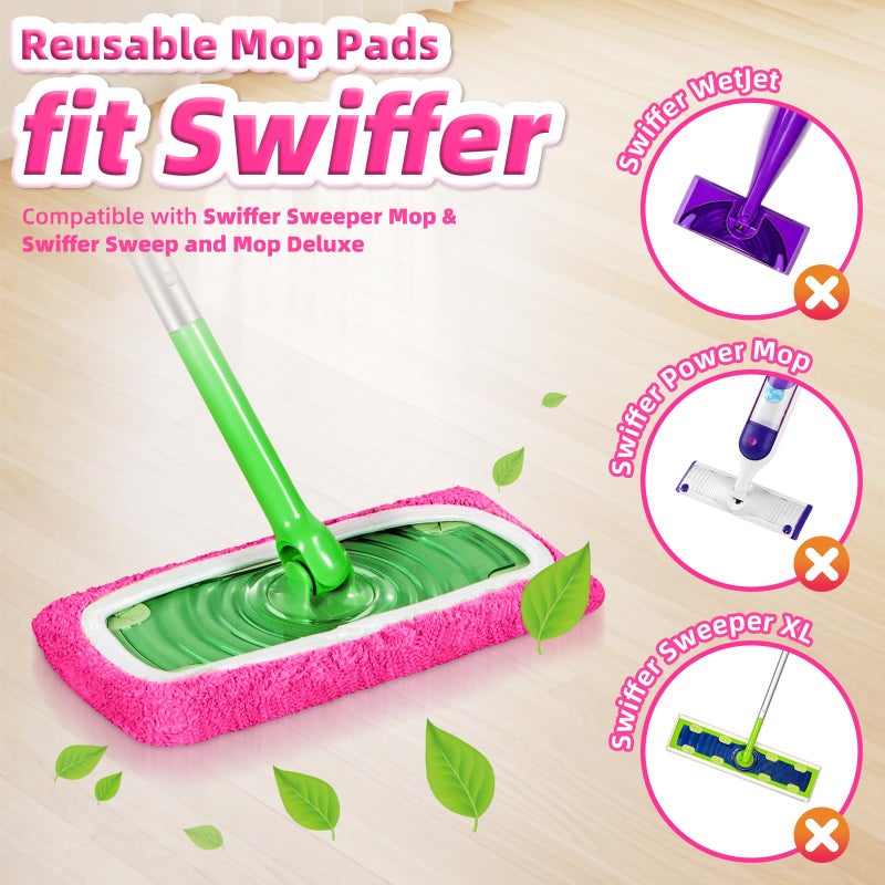 LOVECO Reusable Mop Pads fit Swiffer Sweeper Mop - Microfiber Wet Pads Refill & Machine Washable Dry Sweeping Cloths for Mopping All Sealed Floors - Hardwood, Laminate, Tile & Stone (Mop is not Included) - Image 2