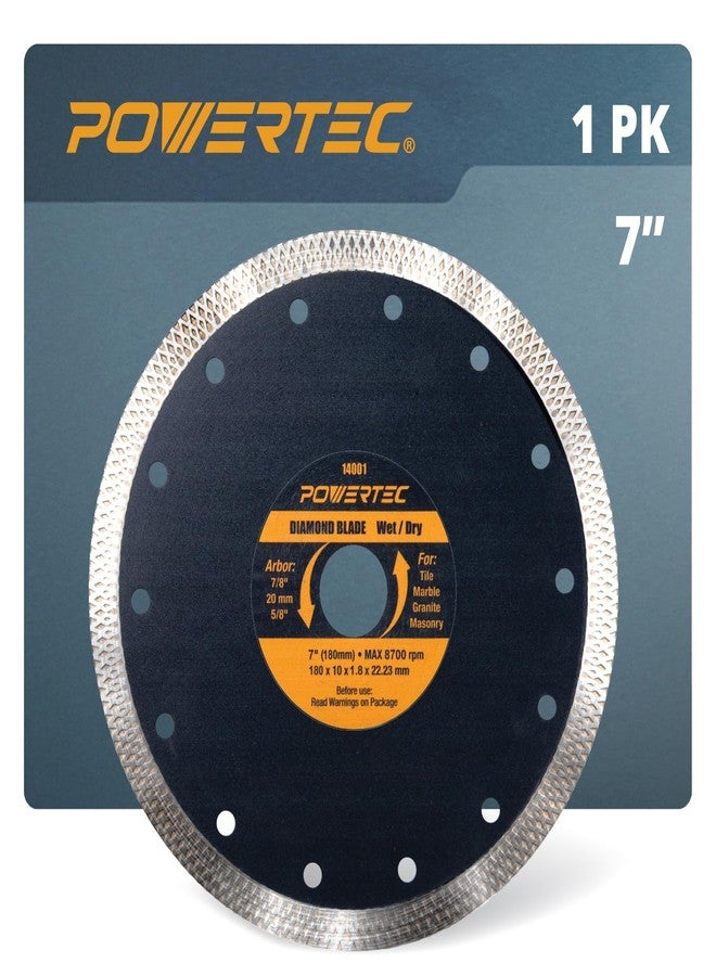 POWERTEC Diamond Saw Blades 7 Inch, Tile Saw Blade Wet, Concrete Blade for Circular Saws, Super Thin Turbo Mesh Rim Blades Cutting Porcelain, Granite & Ceramic Tile, Masonry, Brick and Marble - 14001V - Image 1