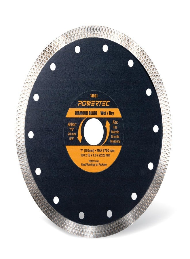 POWERTEC Diamond Saw Blades 7 Inch, Tile Saw Blade Wet, Concrete Blade for Circular Saws, Super Thin Turbo Mesh Rim Blades Cutting Porcelain, Granite & Ceramic Tile, Masonry, Brick and Marble - 14001V - Image 2
