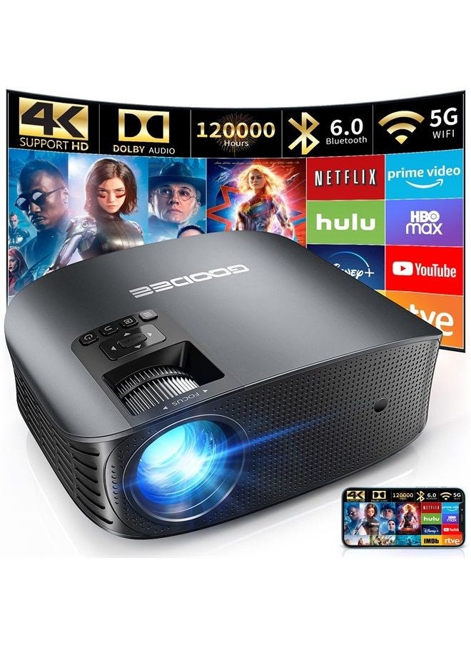 GooDee - Projector 4K With WiFi And Bluetooth Supported, FHD 1080P Mini Projector For Outdoor Moives, 5G Video Projector For Home Theater Dolby Audio Zoom Portable Projector TV Stick PPT (YG600 Plus) - Image 1