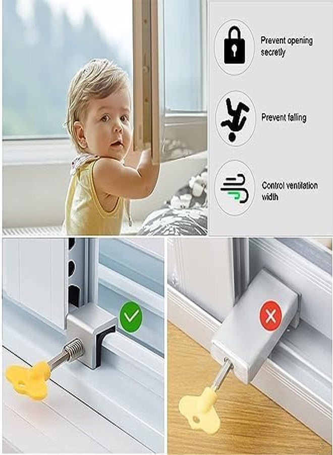 Glixon Sliding Window Locks,Baby Safety Lock,Security Window Lock Aluminum with Key,Window Stoppers for Slide Door,Adjustable Security Locks for Kids Room Hung Windows (4PC Window Lock) - Image 4