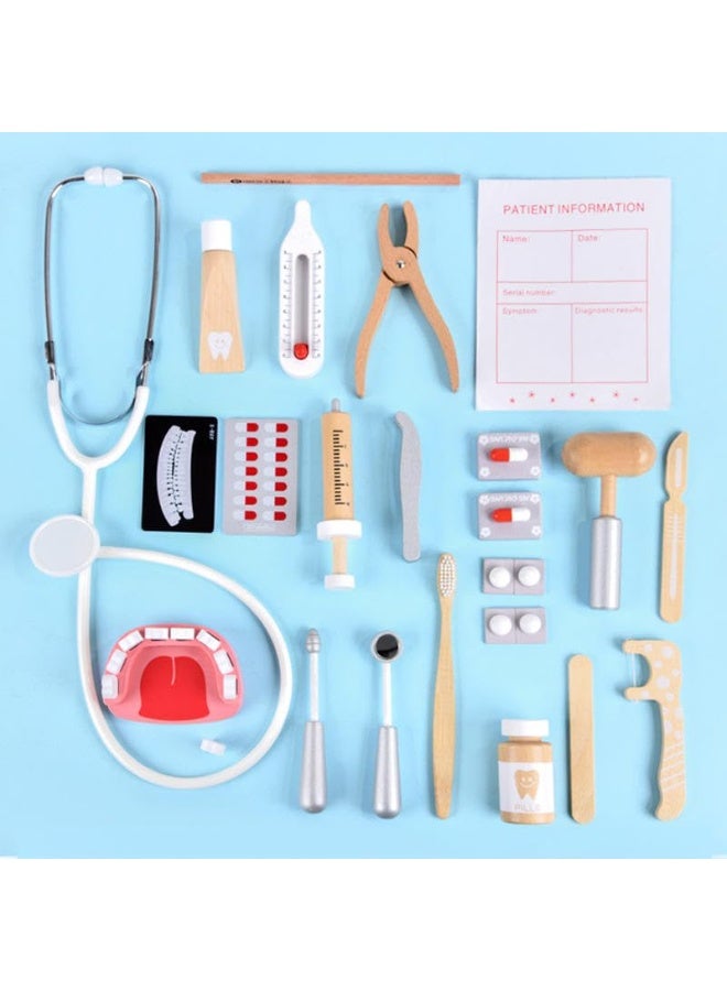 AM ANNA Doctor Kit for Kids – 23 PCS Pretend Play Medical & Dentist Toy Set with Wooden Tools, Stethoscope, Teeth Model, Syringe, Thermometer, Pill Bottles – Educational Role Play Toy for Toddlers & Boys Girls Ages 3+ - Image 3