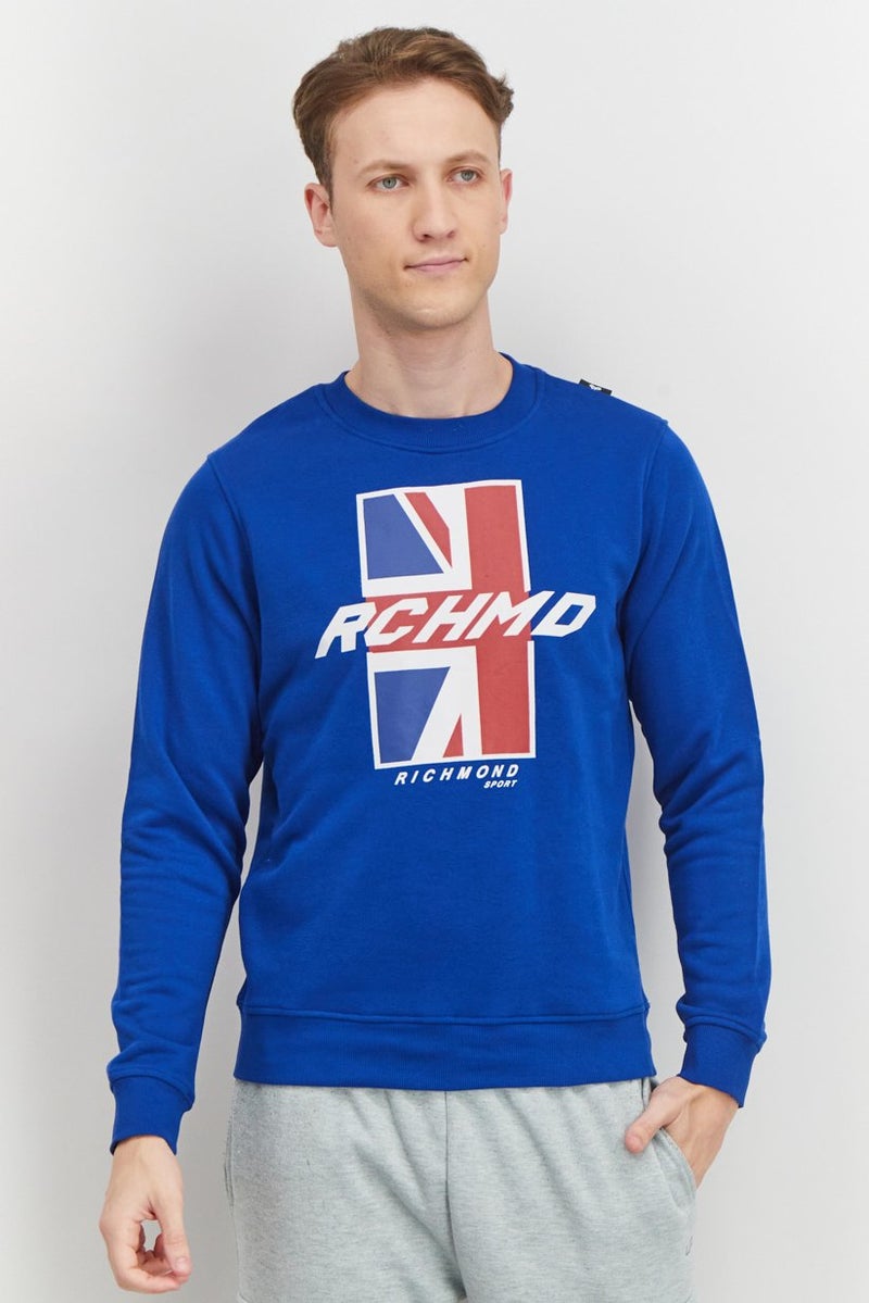 JOHN RICHMOND Men Sportswear Fit Crew Neck Brand Logo Long Sleeve Sweatshirt, Blue - Image 1