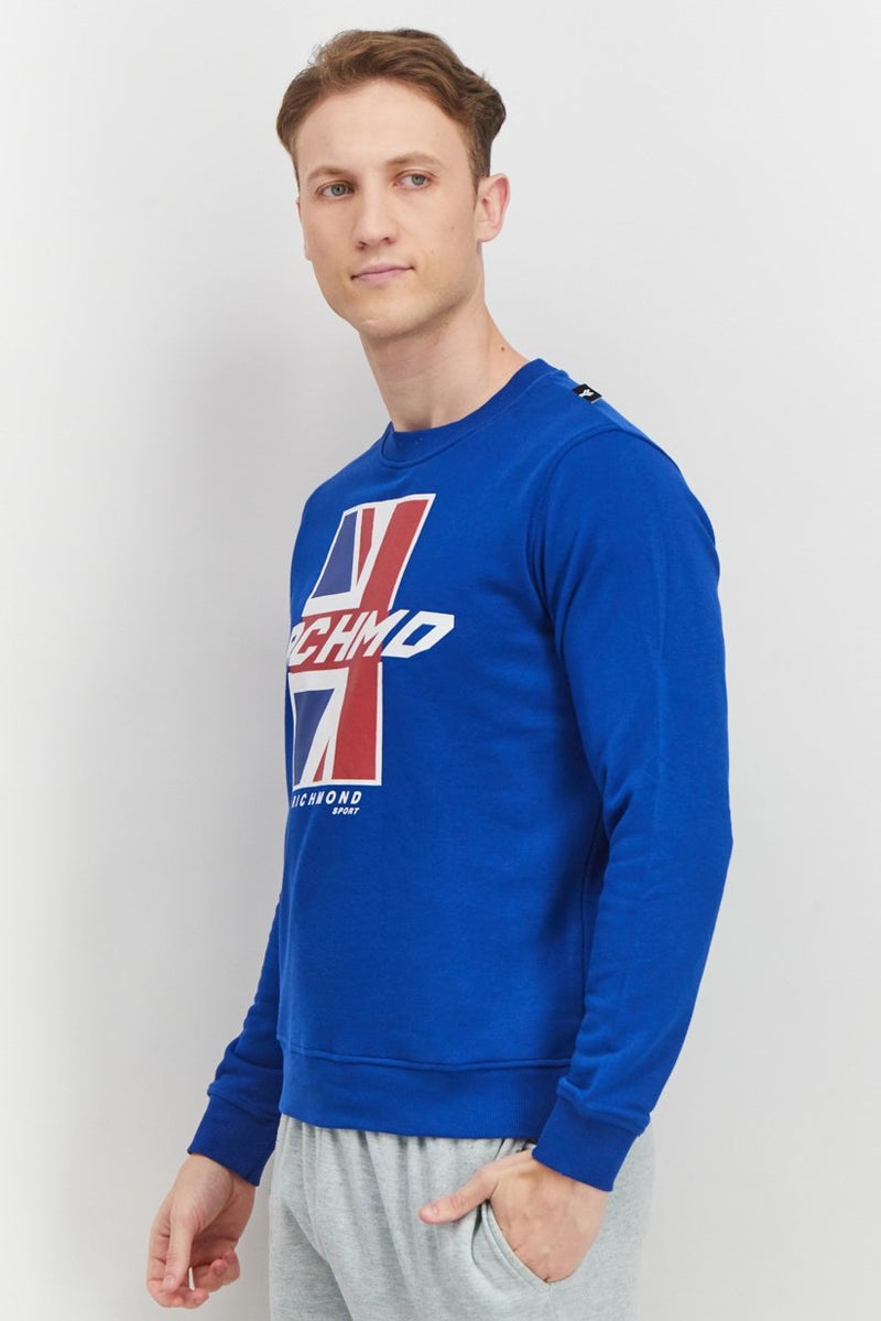 JOHN RICHMOND Men Sportswear Fit Crew Neck Brand Logo Long Sleeve Sweatshirt, Blue - Image 4