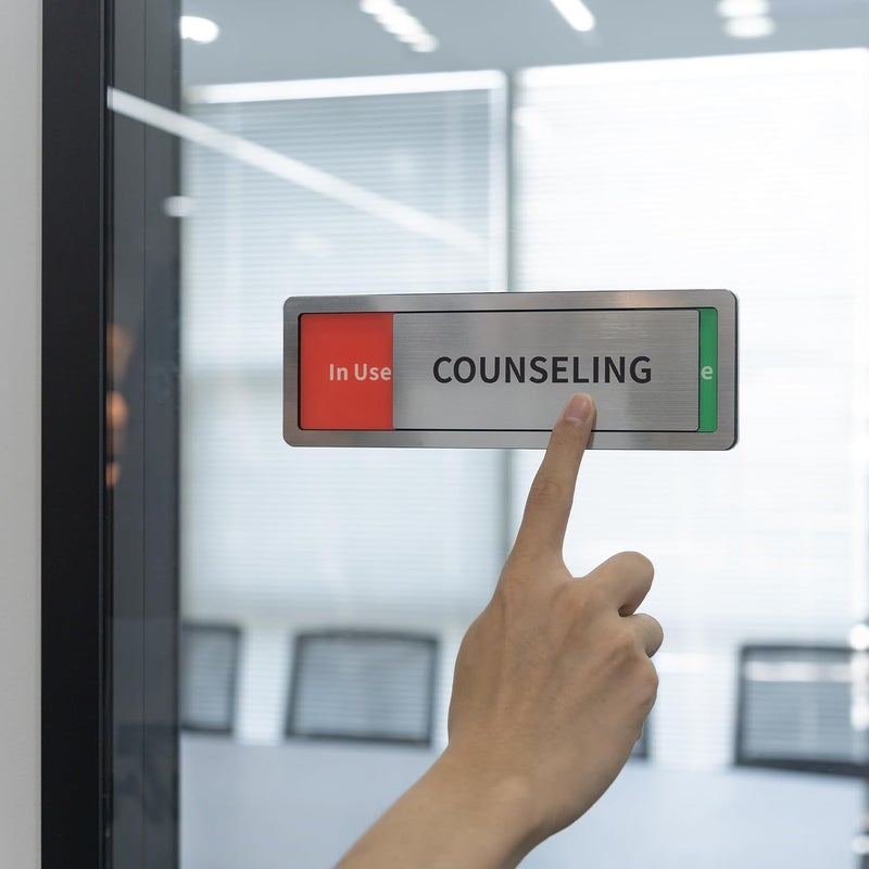 Abudada Counseling Room Door Sign with Slider, Do Not Disturb Privacy Office Sign, In Use/Available Acrylic Sliding Indicator for Business Hospital Home, Brushed Silver 8" x 2.6" - Image 5
