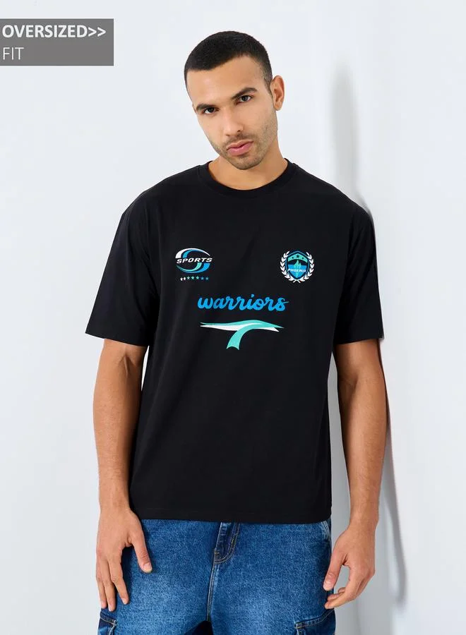 Styli Styli Men Black Oversized Graphic Print Jersey T-Shirt