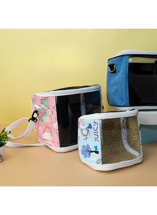 حقيبة الببغاء الوردية المحمولة حقيبة قماش متينة حاملة شفافة بسحاب للسفر في الهواء الطلق - Image 4