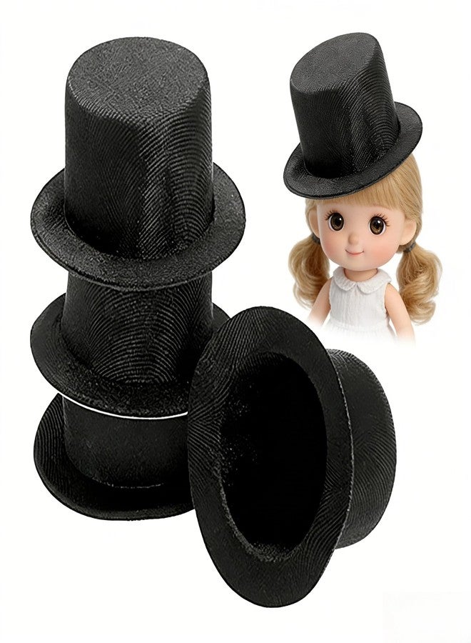 VOSCHOIX 4PCS Black Top Hats for Dolls,Miniature Snowman Tiny Top Hats for DIY Crafts Doll Decorations and Christmas Party Hair Decoration - Image 1